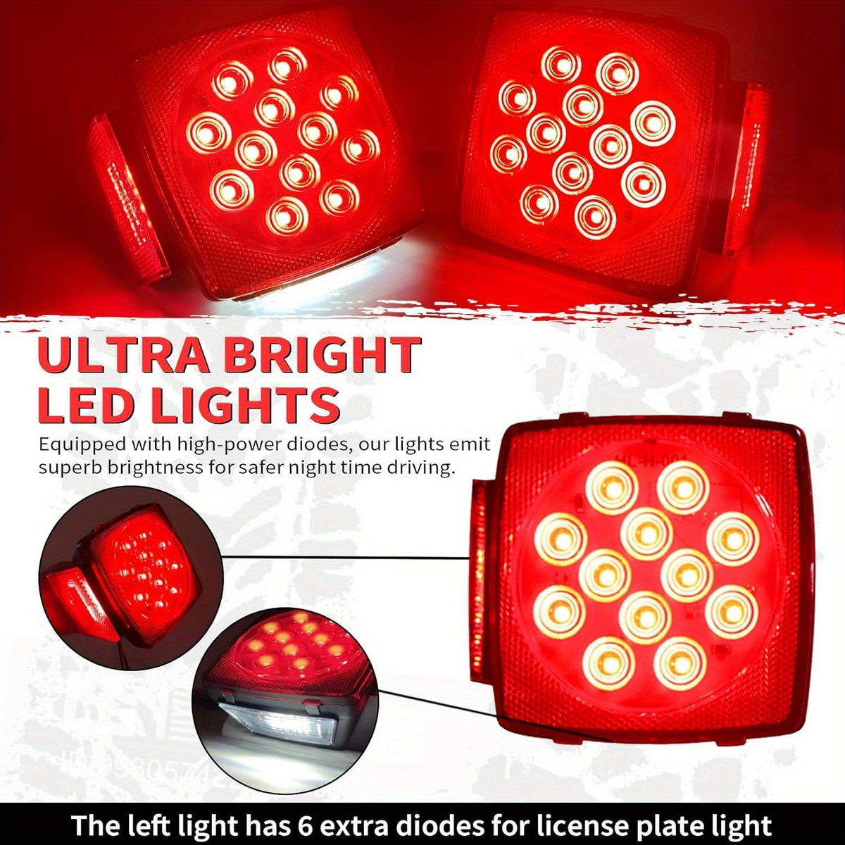 12V LED Trailer Tail Lights – Square Stop, Turn Signal, Brake & License Plate Light Kit for Trailers Under 80", Boat, RV, Camper & Utility Trailer