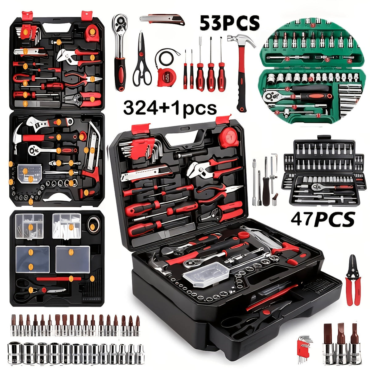 Professional Automotive Tool Kit 46 53 325pcs Ratchet Wrench Screwdriver Set for Car Motorcycle Bike Maintenance All-in-One Portable Mechanic Tool Set