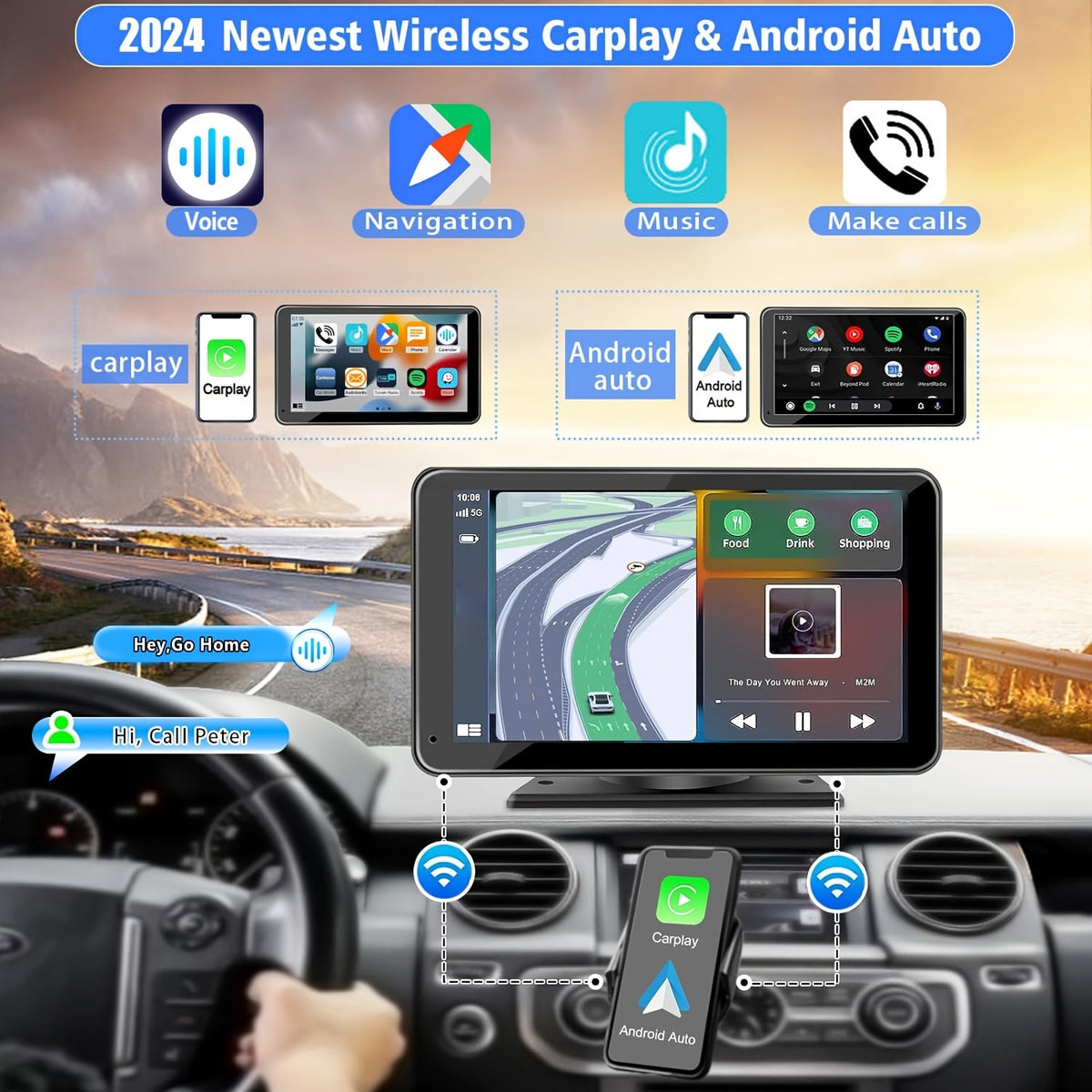 Wireless CarPlay & Android Auto Car Screen – 7" & 10.62" HD Touchscreen, GPS Navigation, Backup Camera, FM/AUX/USB | Fits All Vehicles