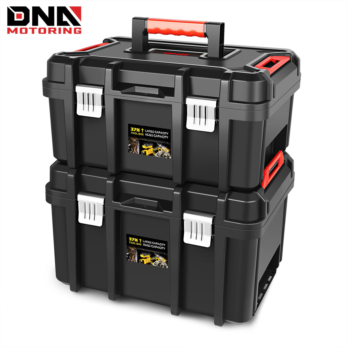 2-Piece Lockable Toolbox Set – Portable Tool Storage Organizer with Removable Tray, Double Lock, Large Capacity | Garage, Workshop & Home Use