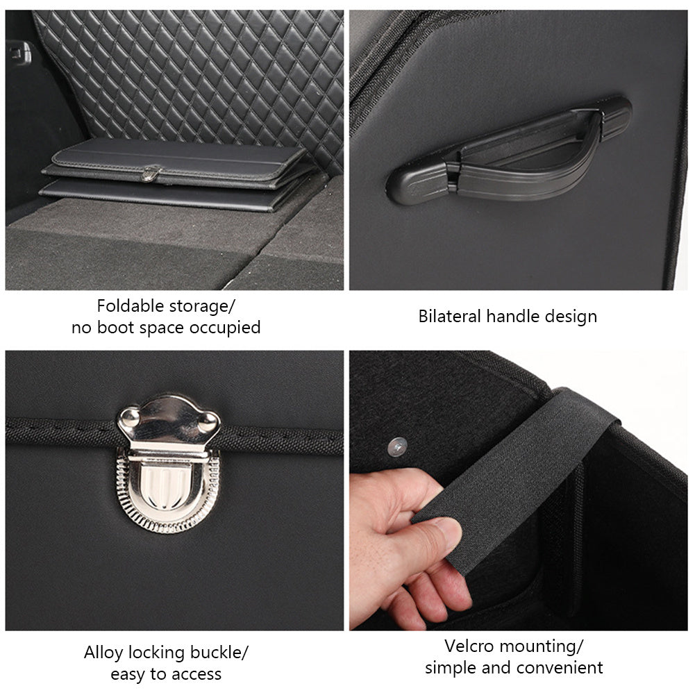 Car Organizer Box PU Leather Multi-Compartment - Foldable Large Capacity Storage for SUV Truck Camper & Workspace, Durable Auto Interior Accessory