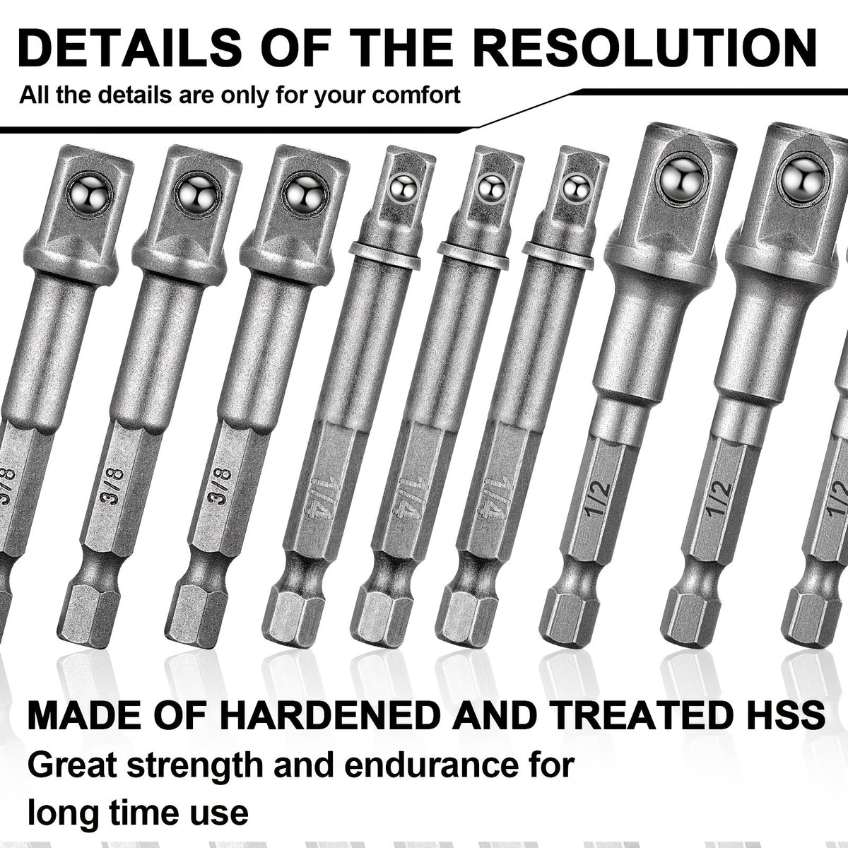Impact Socket Adapter Set 1/2" 3/8" 1/4" Square Drive to Hex Bit, Extension Socket Driver for Drills & Impact Wrenches, Automotive & DIY Use — Silvery