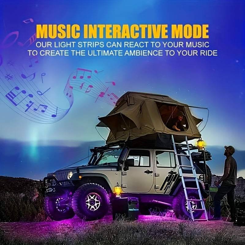 RGB LED Underglow Chassis Light Strip 4pcs App Remote Dual Control 16 Million Colors DC 12V Neon Ambient Kit for Car Pickup Truck SUV
