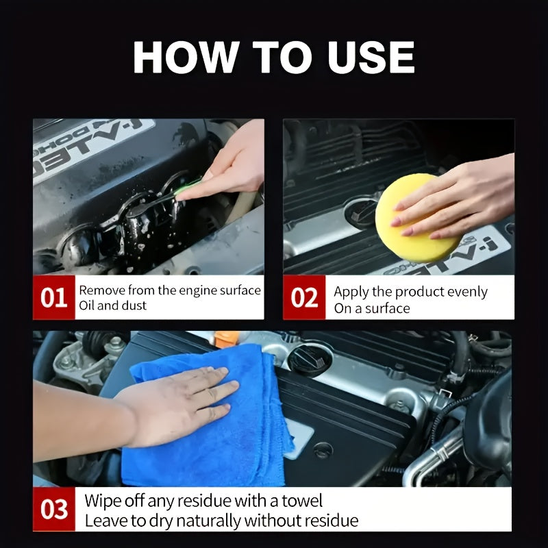 Engine Bay Plastic Care Spray, Gloss Enhancer & Spot Remover, Glycerin Formula for Engine Bay Revival, Auto Detailing Kit, 200ml with Sponge