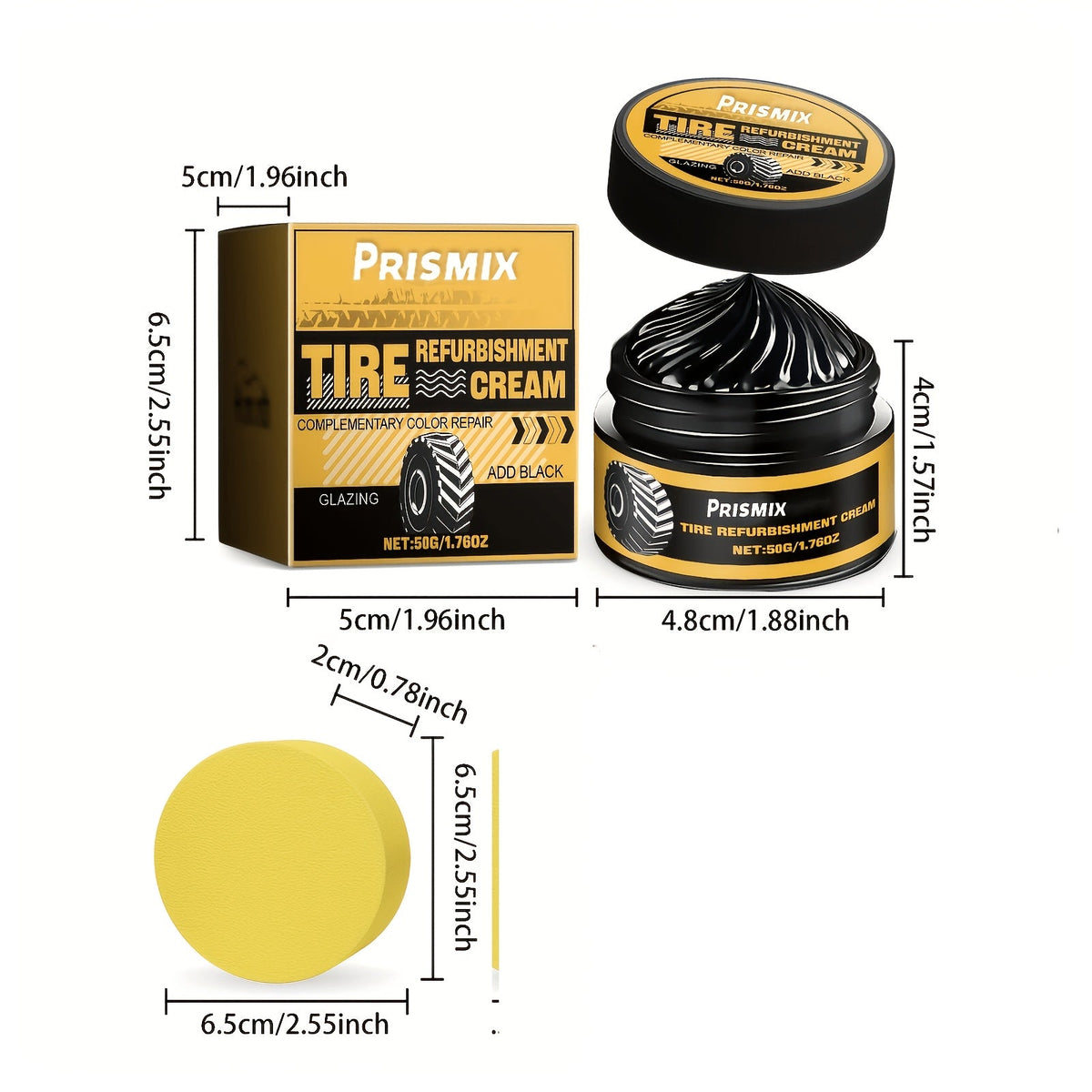 Tire Polishing & Retreading Paste 2-Pack 50g – Beeswax Formula for Lasting Shine, Rust Removal & Black Trim Restoration with Sponge
