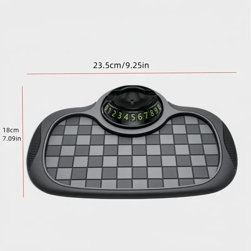 Non-Slip Car Dashboard Pad with 360° Rotating Phone Holder & Parking License Plate – Anti-Slip PVC Grip Mat, Ergonomic Oval Design