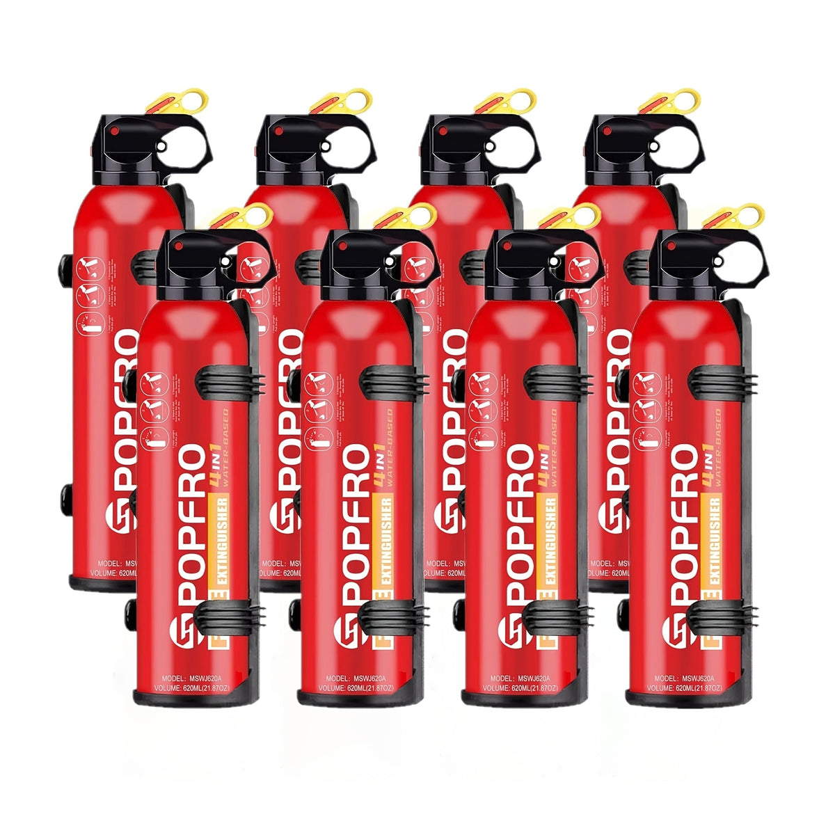 Portable Fire Extinguisher 4-in-1 for Home Garage Kitchen Car, Non-Toxic Easy-Clean Formula, Wall-Mounted, for Electrical & Textile Fires, 1 or 8 Bottles