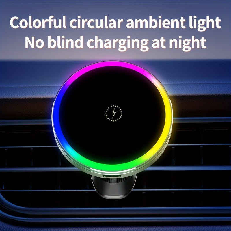 MagSafe Car Wireless Charger for iPhone 12-16, Magnetic Air Vent Mount, Qi1 Fast Charging, Dual Cooling Fans, Circular Design