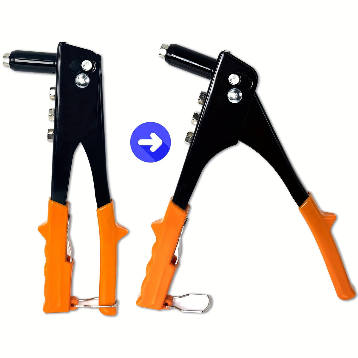 Hand Riveter Gun Kit 4-in-1, 201Pcs with 200 Pop Rivets, 4 Interchangeable Nosepieces 3/32 1/8 5/32 3/16, Heavy Duty Metal Rivet Tool for Automotive Sheet Metal Repair