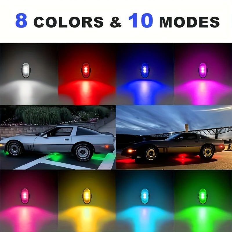 Wireless LED Strobe Warning Lights with Remote Control – 8 Colors, 10 Modes, USB-C Rechargeable, IP65 Waterproof for Cars, Trucks & Motorcycles