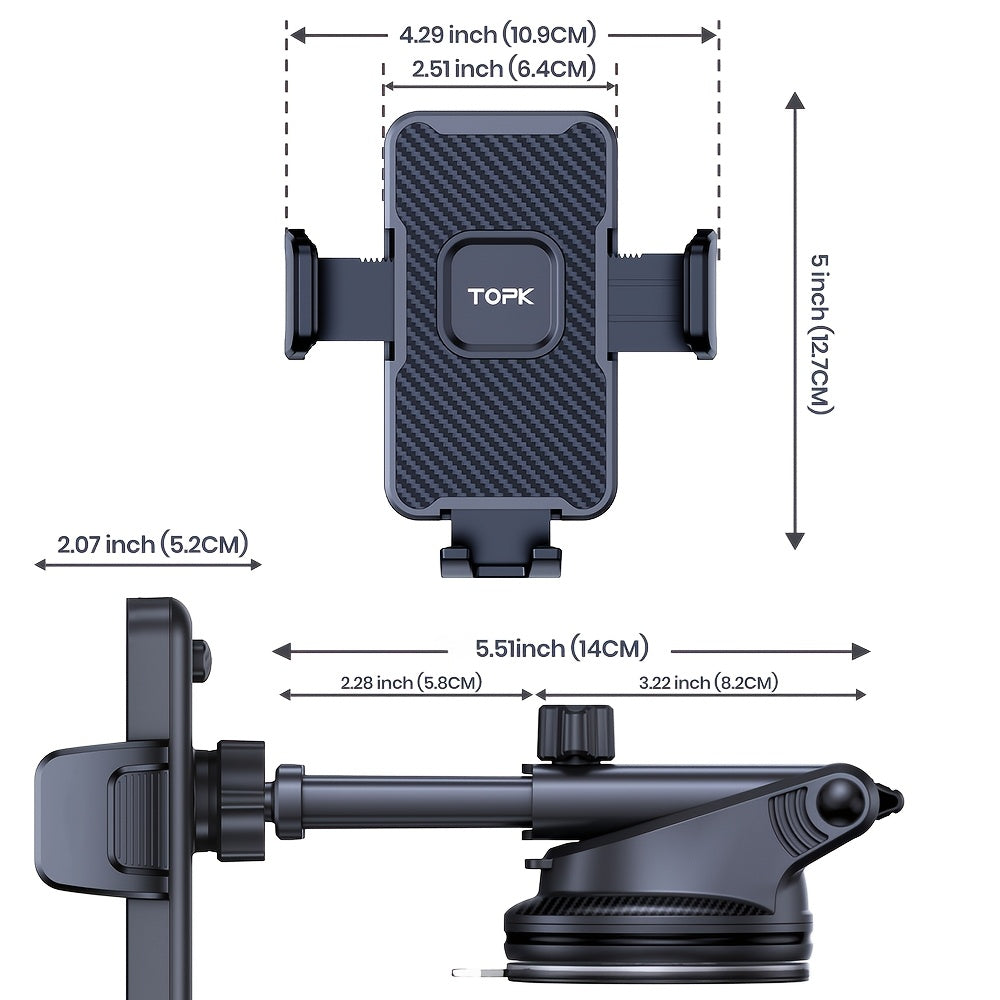 TOPK Upgraded Car Phone Holder Mount – Universal Dashboard Cell Phone Stand | Adjustable Grip for iPhone, Samsung & All Android Smartphones