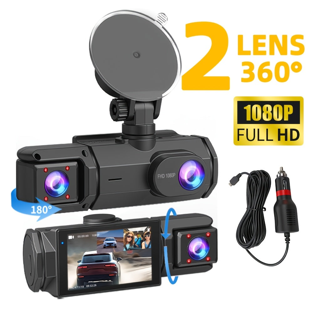 Dual Dash Cam 1080P HD Front & Cabin – 2" IPS Screen, 170° Wide Angle, ADAS, Night Vision, 24H Parking Mode, G-Sensor Loop Recording, No SD Card