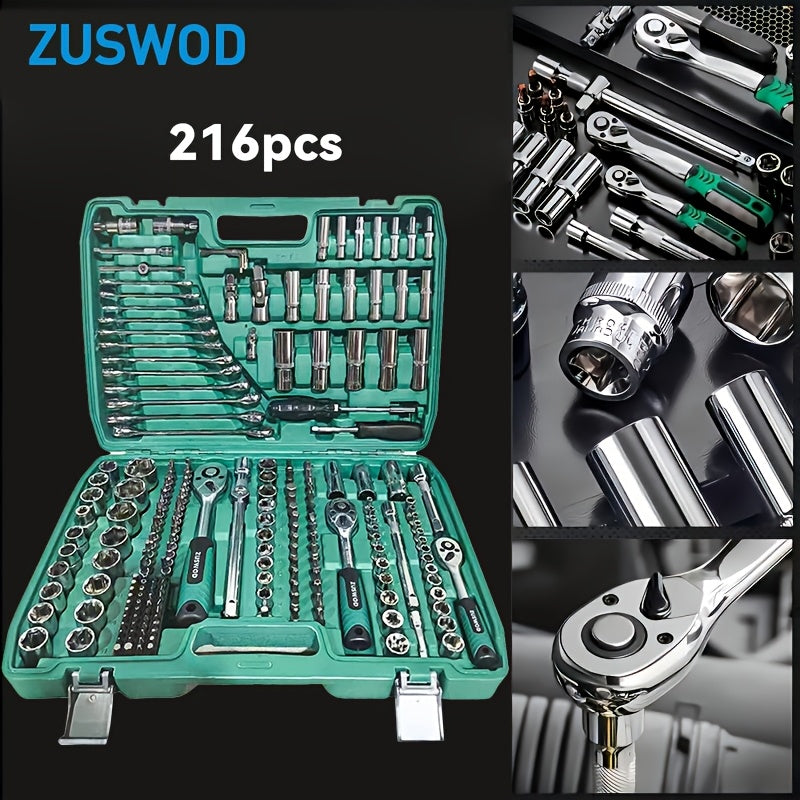 216-Piece Professional Tool Set – 1/4" 3/8" 1/2" Drive Ratchet Wrench & Socket Kit, S2 & CR-V, Automotive & Racing Grade