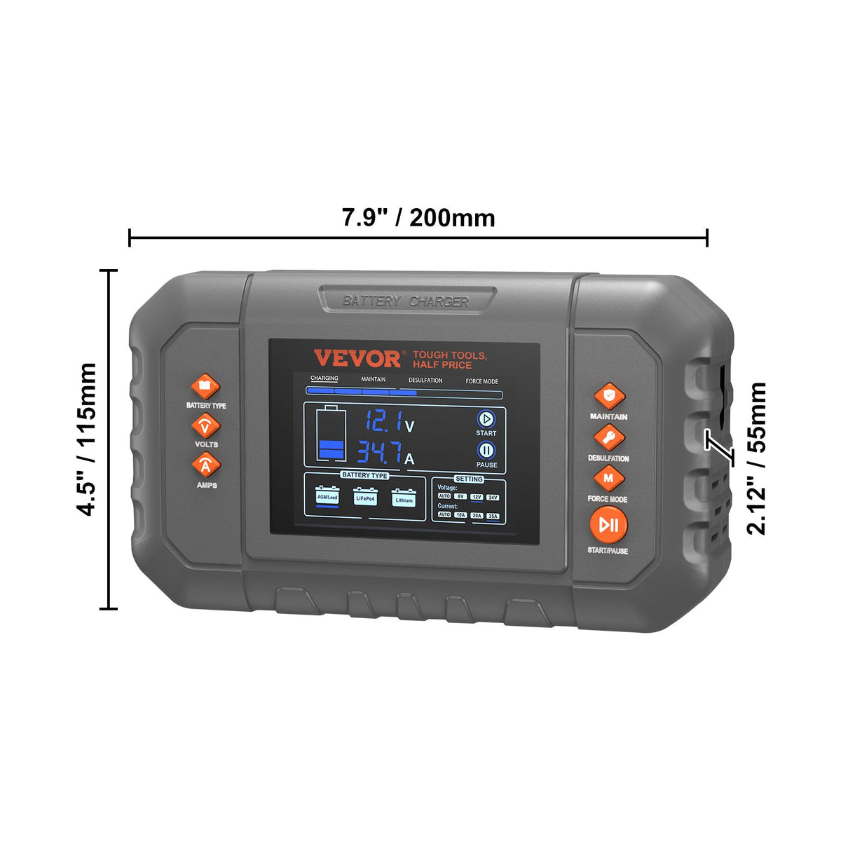 Smart Battery Charger 35 Amp Lithium LiFePO4 Lead-Acid AGM GEL SLA – 6/12/24V LCD Display Trickle Maintainer Desulfator | Car Truck Boat Motorcycle