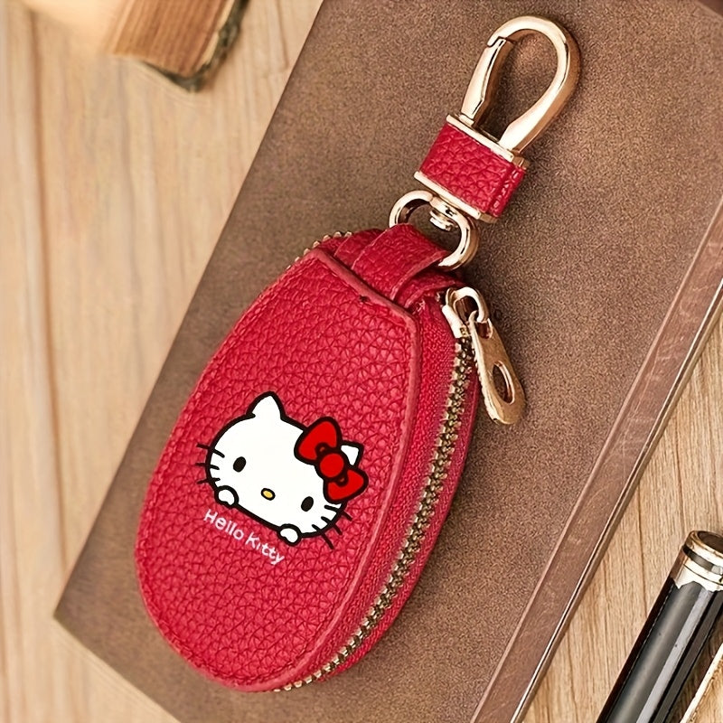 Cute Key Holder Bag with Zipper – Compact Car Key Storage Organizer Keychain Pouch for Home & Car, Pink Burgundy Brown Black