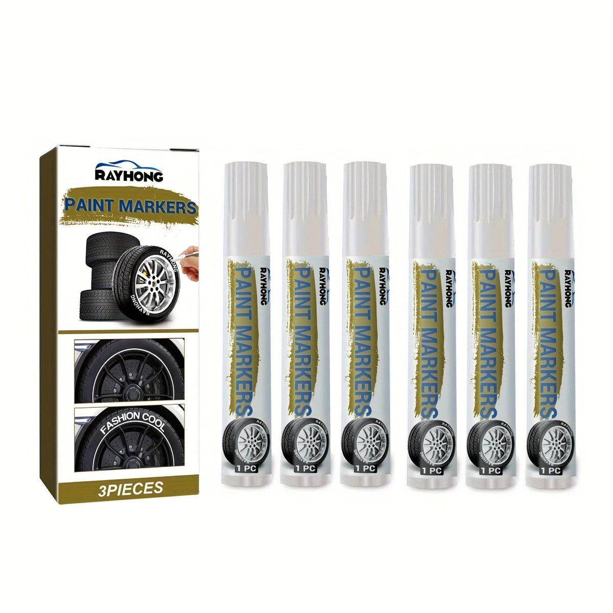 Tire Marker Pens Waterproof Paint Markers for Car Tires, Quick-Dry Permanent Tire Lettering Pens with Medium Tip, Weatherproof Marker Set for Vehicle Tires Rubber Metal Wood