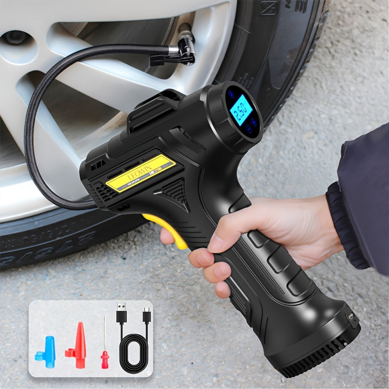 Cordless Tire Inflator 150 PSI – Auto-Shutoff, Digital Pressure Gauge, LED Light, Rechargeable Handheld Air Pump for Car, Motorcycle & Bike