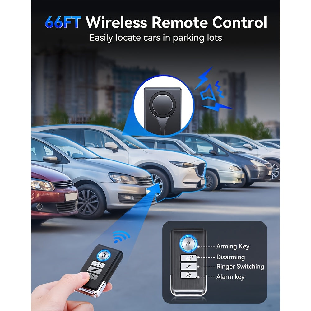 Car Vibration Alarm System 108dB – Wireless Remote Anti-Theft Sensor with LED Flashing Light, 3D Accelerometer, Magnetic Mount, Universal Vehicle Security Alert