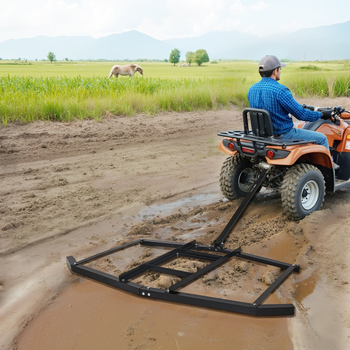 Tow Behind Drag Harrow 66"/74"/84" – Heavy-Duty Q235 Steel ATV UTV Tractor Pull Behind Rake for Gravel Driveway Lawn Arena Leveling