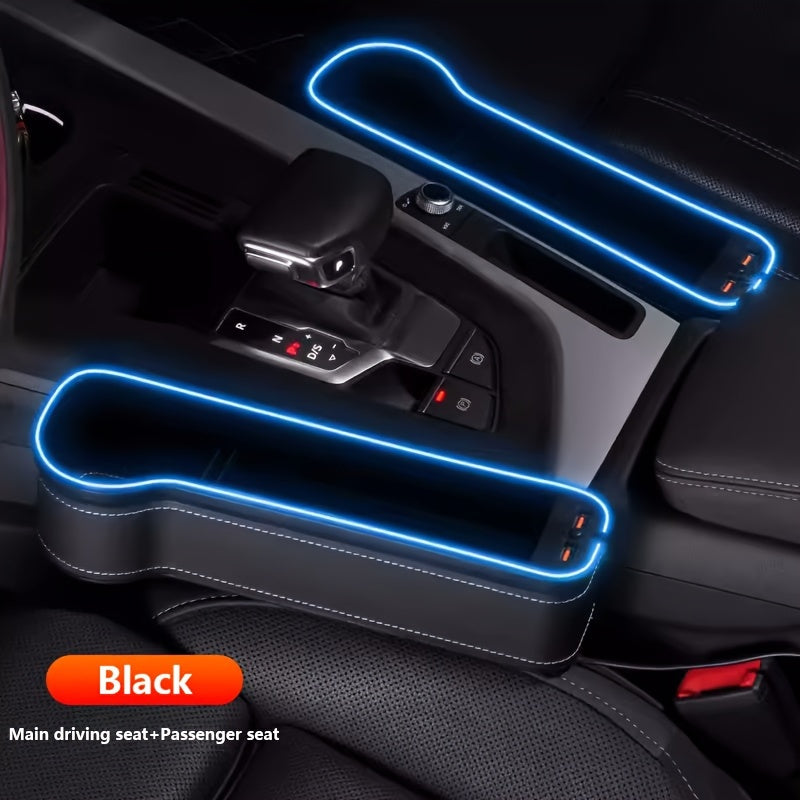 Car Seat Gap Organizer with Atmosphere Light Phone Holder Charger Slot Sundries Storage Box Car Interior Accessories Universal Fit