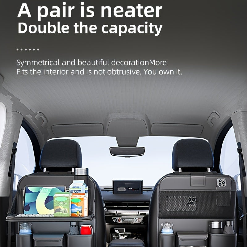 Car Seat Back Organizer with Folding Dining Table & Cup Holder – Premium PU Leather, Spacious Storage, Travel Accessories | 1pc & 2-Pack, Multi-Color