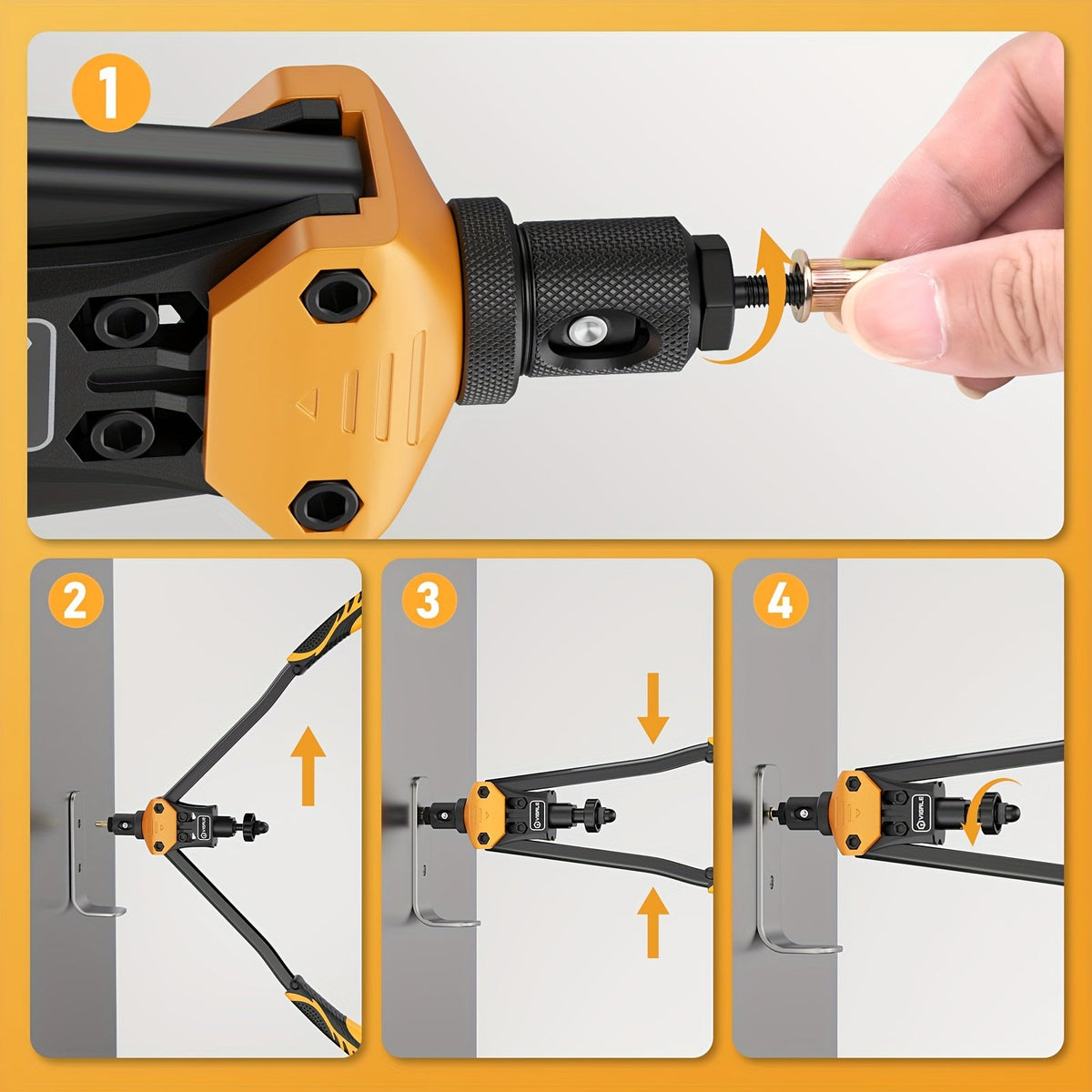 Rivet Nut Tool Kit 16-Inch – 15 Metric & SAE Mandrels M3-M12, 6-32 to 1/2-13, with 300 Rivet Nuts Included