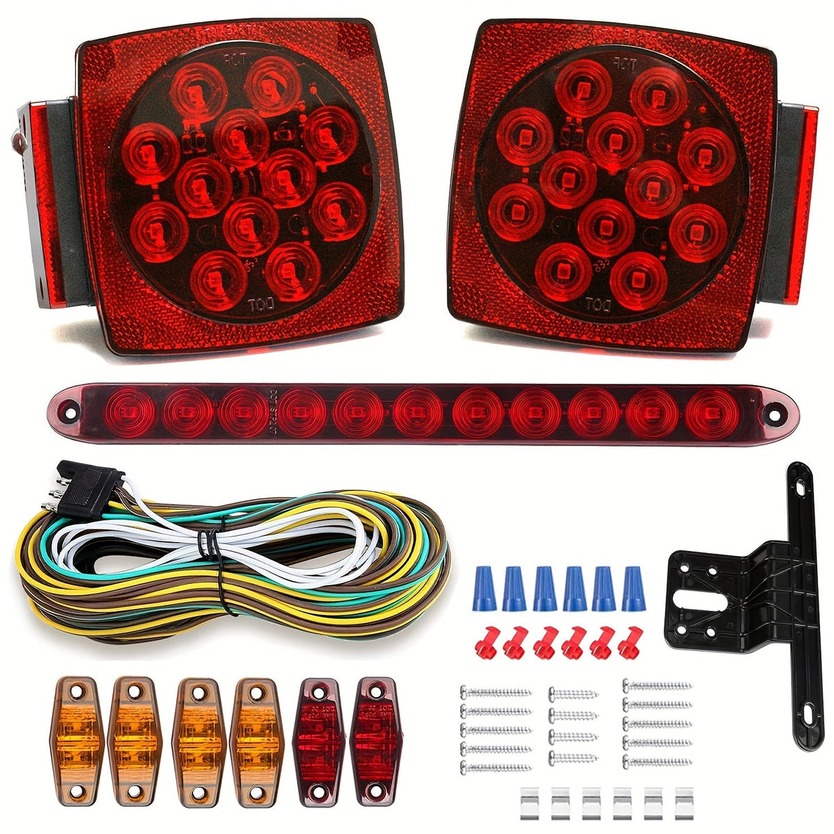12V LED Trailer Tail Lights – Square Stop, Turn Signal, Brake & License Plate Light Kit for Trailers Under 80", Boat, RV, Camper & Utility Trailer