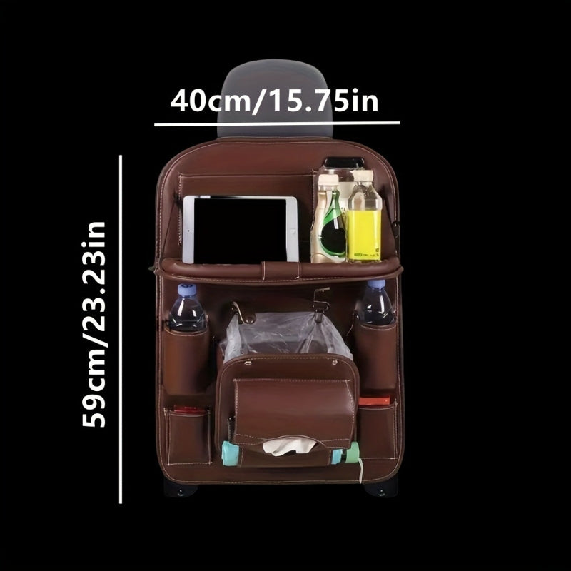 Car Seat Organizer with Foldable Tray Trash Can Multi-Pocket Rear Seat Back Storage Bag Headrest Hanging Organizer for SUV Truck Universal Fit 1pc 2pcs