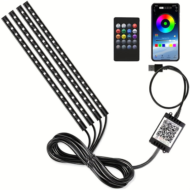 LED Car Interior Lights Music Sync – 4pcs USB RGB Underglow Ambient Lighting Kit with App & Remote Control