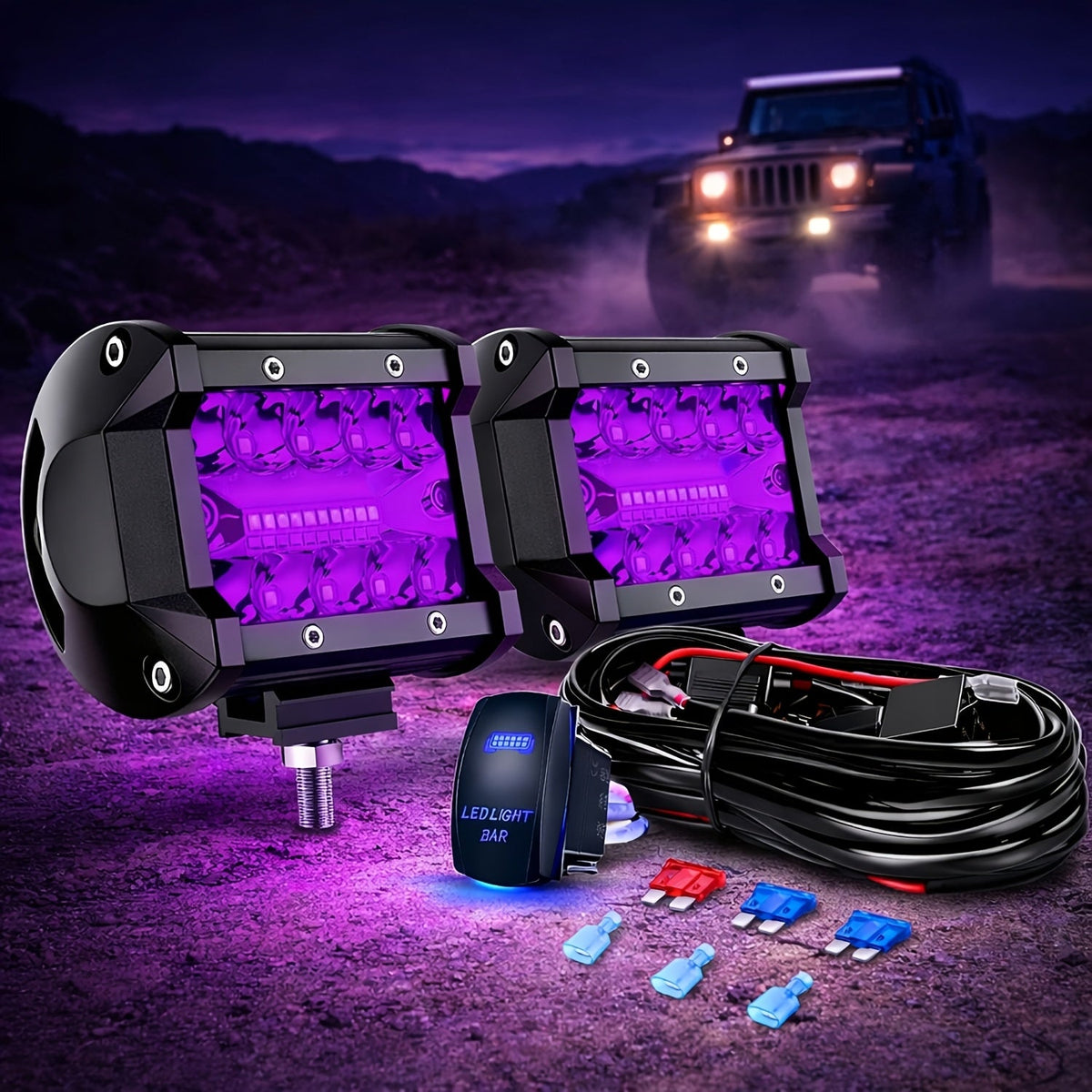 4 Inch LED Pod Lights, Triple Row Combo Flood & Driving Off-Road Lights, 3000+ Lumens with Wiring Harness, Cube Pods for Truck Boat ATV UTV, 2PCS