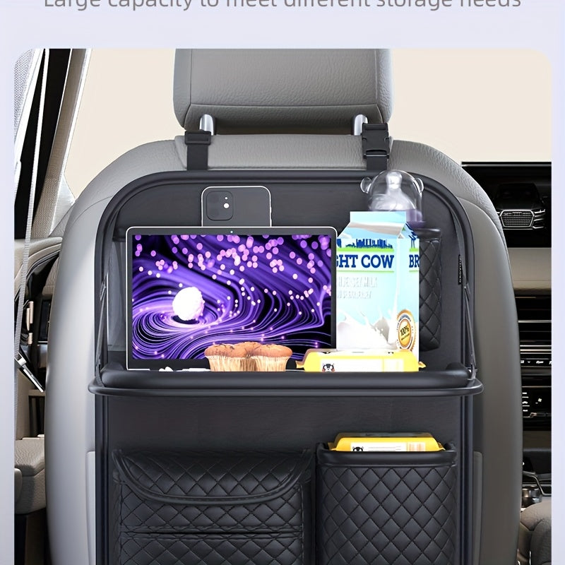 Car Seat Back Organizer Faux Leather with Tablet Holder Cup Holder Mesh Pockets Foldable Backseat Storage Bag for Kids Adults Universal Fit Black Beige Brown