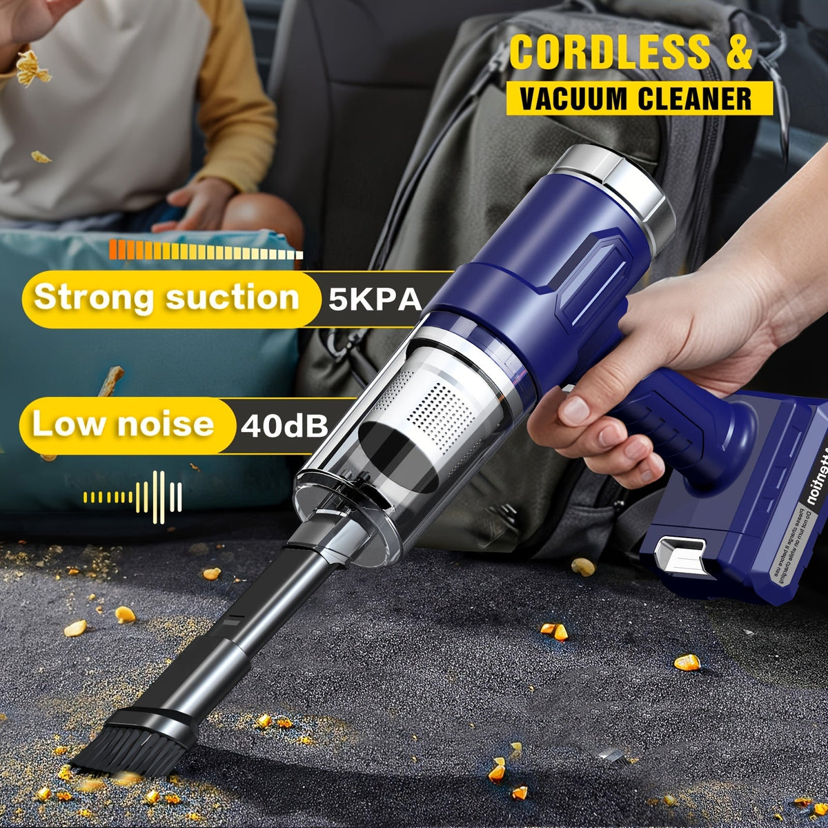 Cordless Car Vacuum Cleaner, 5KPa Handheld Wireless Dust Collector, USB Rechargeable 2000mAh, One-Click Dust Cup, for Car RV Kitchen Floor Home, Multi-Color