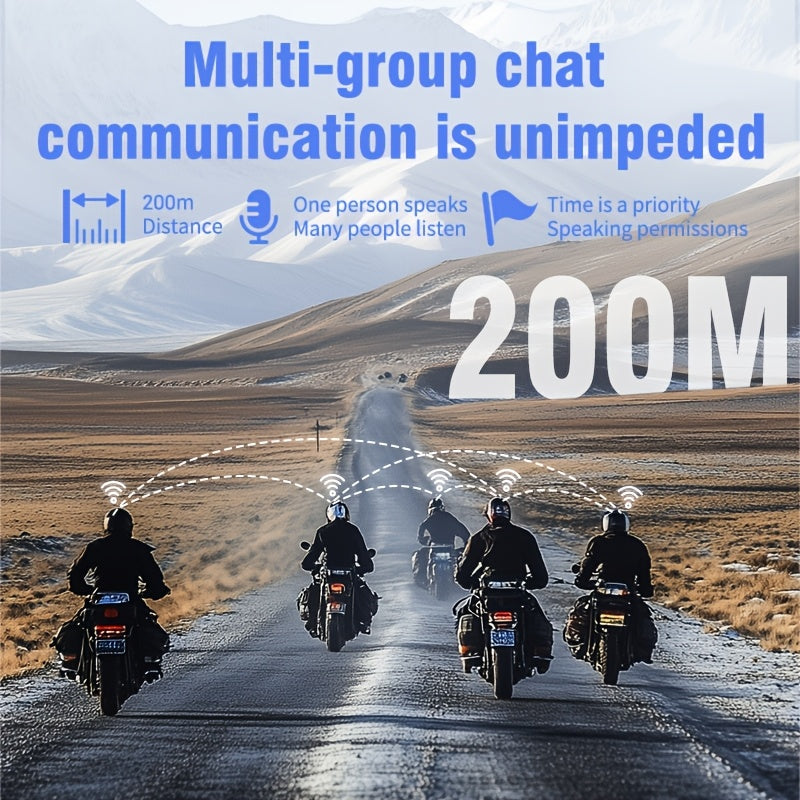 Motorcycle Helmet Bluetooth Intercom Headset – 500M Range, Group Chat, Music Sharing, FM Radio & Voice Control