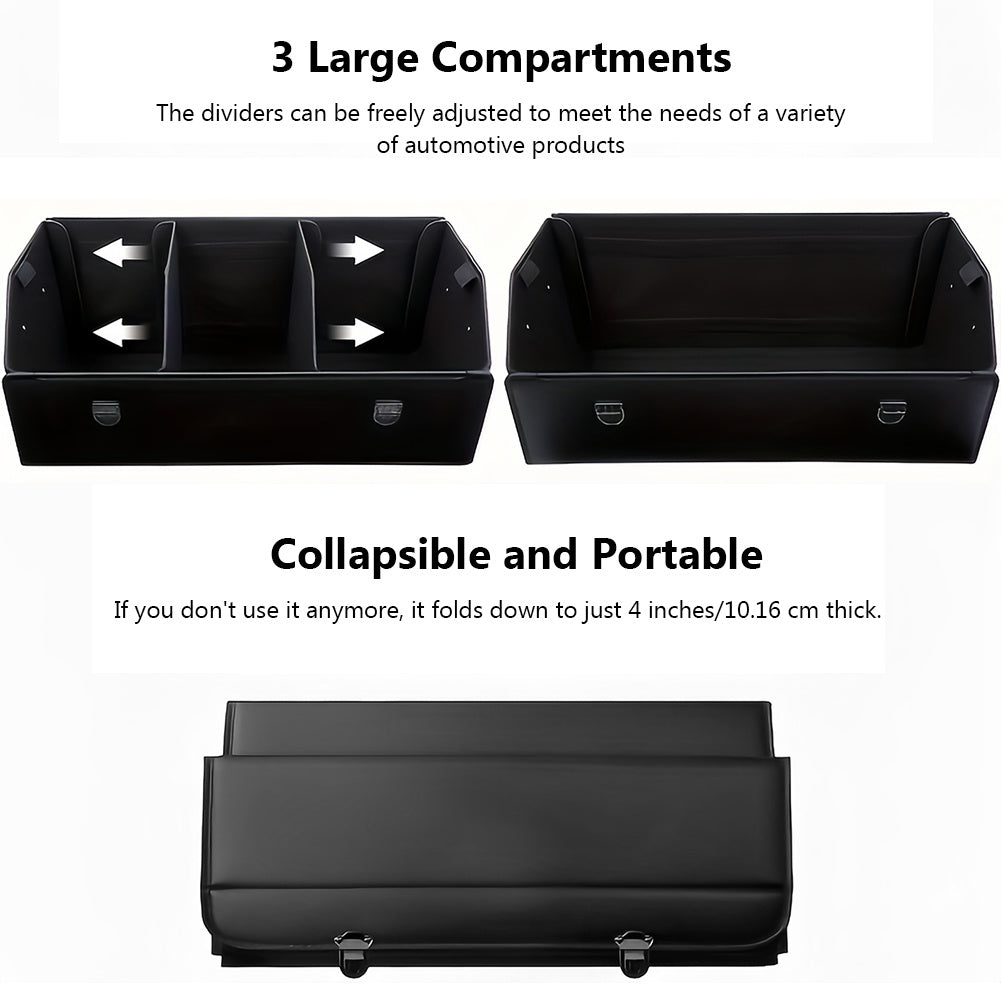 Car Organizer Box PU Leather Multi-Compartment - Foldable Large Capacity Storage for SUV Truck Camper & Workspace, Durable Auto Interior Accessory