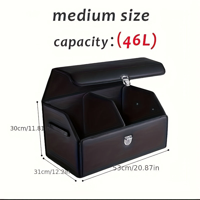 PU Leather Car Trunk Organizer – Foldable Multi-Compartment SUV Cargo Storage Box, Adjustable | 32L & 12.15gal