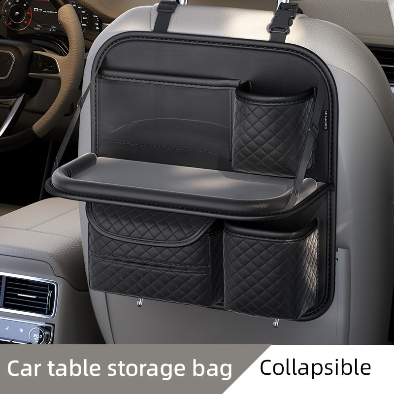 Car Seat Back Organizer Faux Leather with Tablet Holder Cup Holder Mesh Pockets Foldable Backseat Storage Bag for Kids Adults Universal Fit Black Beige Brown