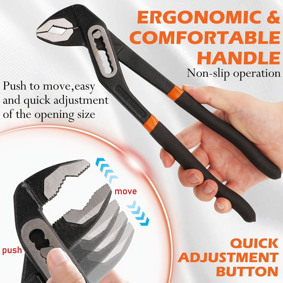 Adjustable Pump Pliers Chrome Vanadium Steel, Quick-Adjust Groove Joint Pliers with Roll-Up Pouch, 10 Inch / 12 Inch