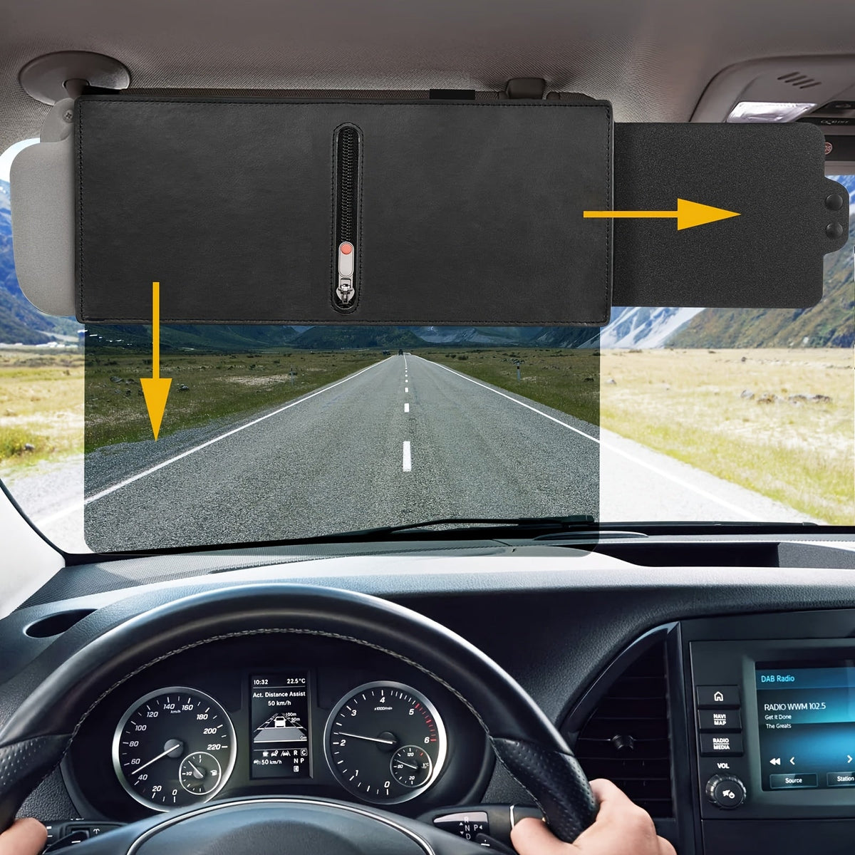 Sun Visor Extender Polarized PC Material Clip-On – UV & Glare Blocking | Driver & Passenger Side Adjustable Universal Fit Car SUV Truck