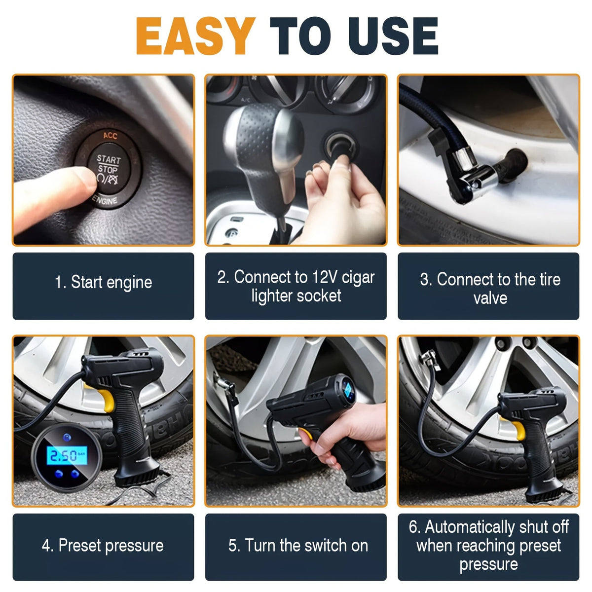 Wireless Tire Inflator Portable Air Compressor 5200mAh Rechargeable with Digital Display & Auto Shut-Off for Car Bicycle Balls – USB Charging