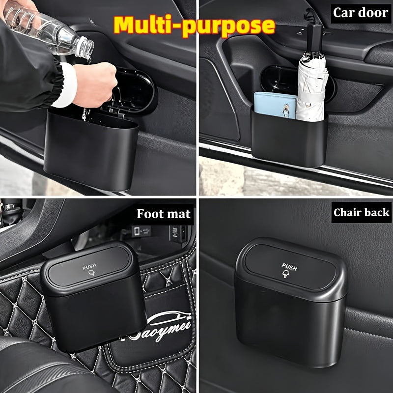 Car Trash Can Dual Compartment 2-Pack Hands-Free Lid Spill-Proof Compact Vehicle Waste Bin for Cars Trucks SUVs Vans Auto Interior Organizer