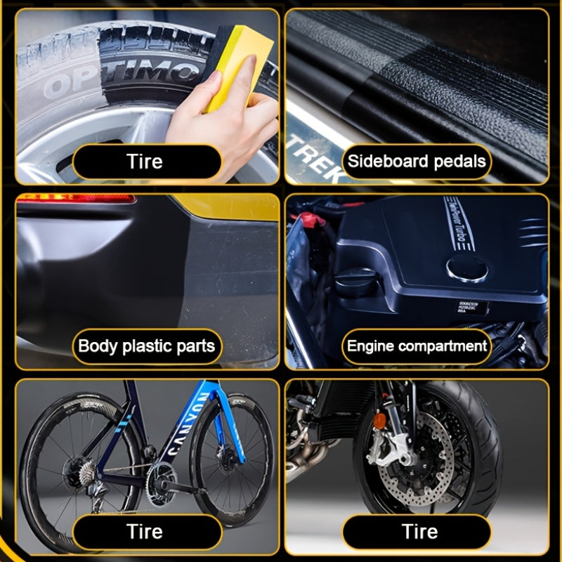 Car Plastic Restorer & Interior Shine Kit | Tire Dressing, Discoloration Fix & Plastic Renewal Cream – 150g with Applicator Sponge