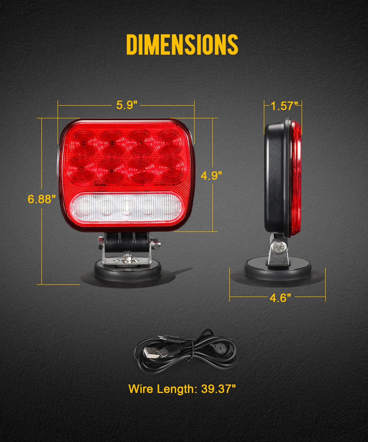 Wireless Magnetic Trailer Lights Kit 26 LED Stop Turn Brake Reverse 7-Pin Plug 12-24V IPX5 Waterproof for Trucks Trailers Towing