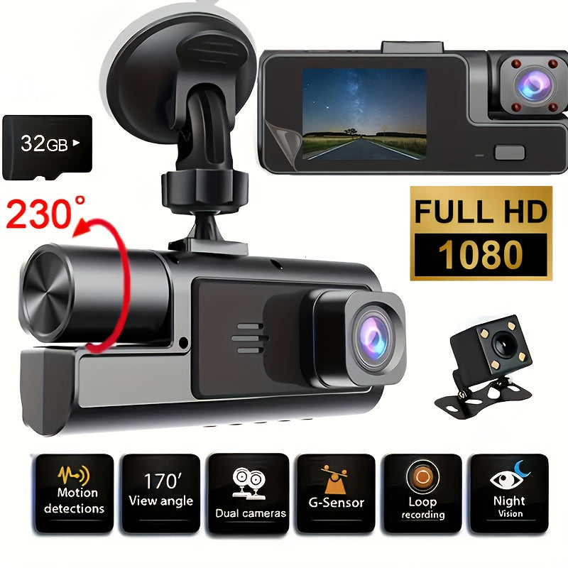 Dash Cam 1080P Dual & Triple Lens – IR Night Vision, 170° Wide Angle, G-Sensor, Loop Recording, 24H Parking Mode, 2" IPS Screen, WiFi Optional