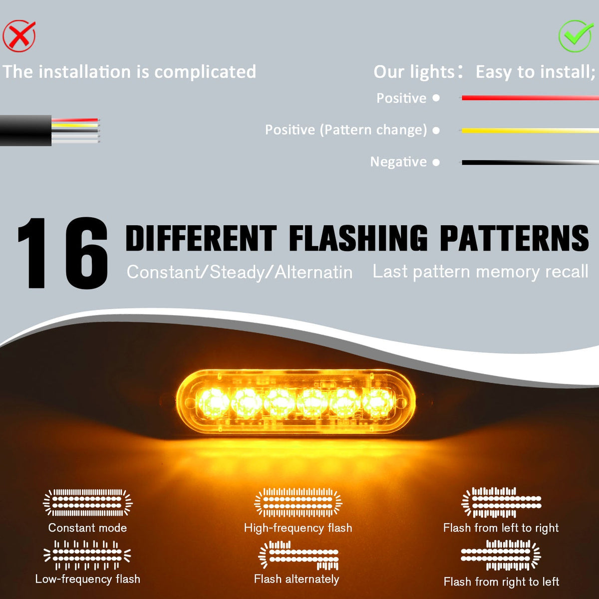 8PCS Ultra-Bright LED Light Bar Strip Kit, Truck Pickup Car Van RV Boat Lighting Decoration, Amber White Red Multi-Color Accent Lights