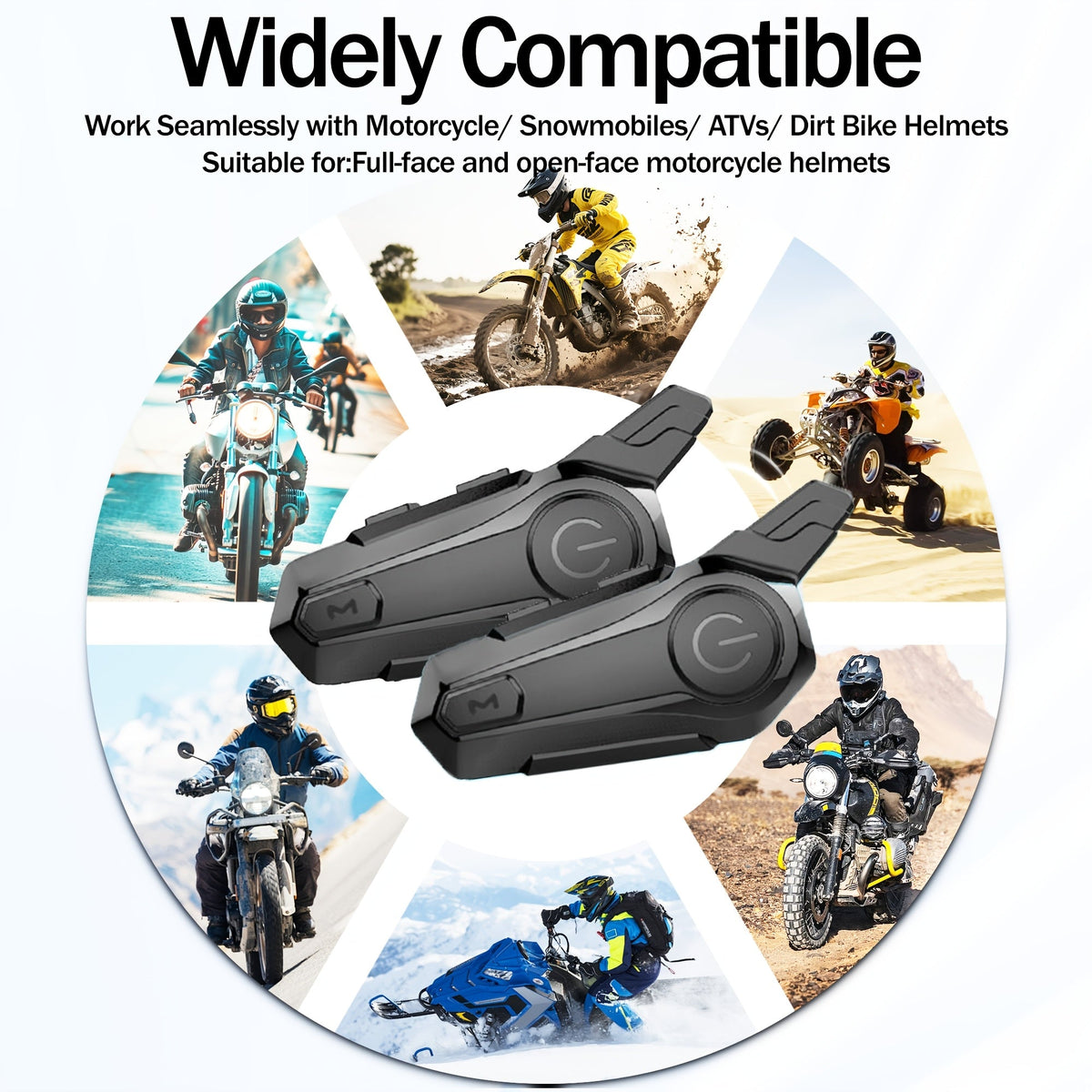 Motorcycle Helmet Bluetooth Intercom Headset – Wireless 2-Rider Communication, Compatible with Full-Face, 3/4 & Open-Face Helmets