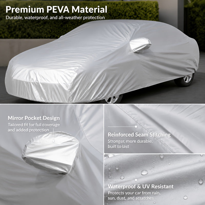 PEVA Waterproof Car Cover – Full Body UV, Rain, Snow & Dust Protection, High-Temp Resistant, All-Season Universal Fit, Sizes L & XL