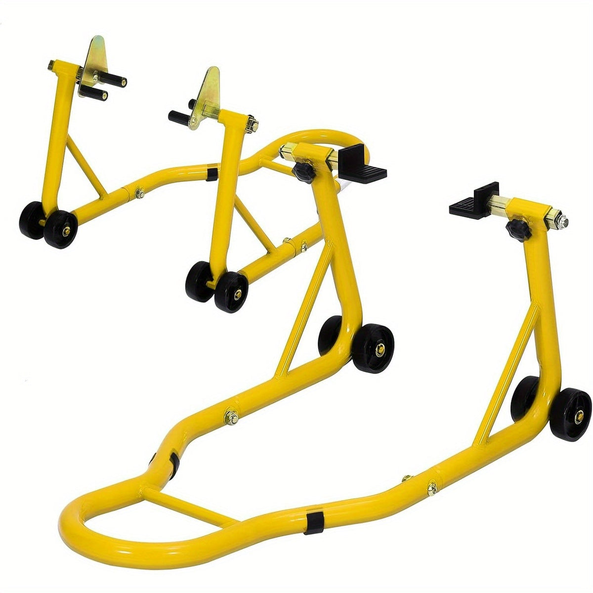 Motorcycle Paddock Stand Front & Rear Combo 900 Lbs - Universal Lift Stands for Yamaha Honda Suzuki BMW Kawasaki, Heavy Duty Steel, Black Red Yellow