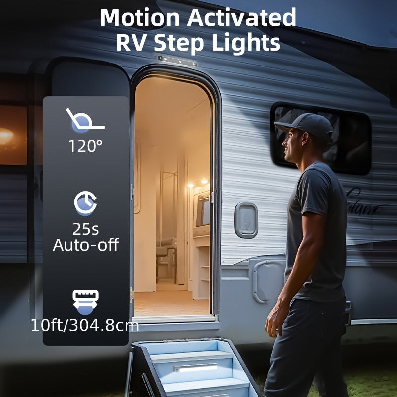 Motion Sensor RV Step Lights LED Indoor Night Light USB Rechargeable 250mAh Battery Wireless No Wiring for RV Camper Van Staircase Cabinet 2 Pack Black White