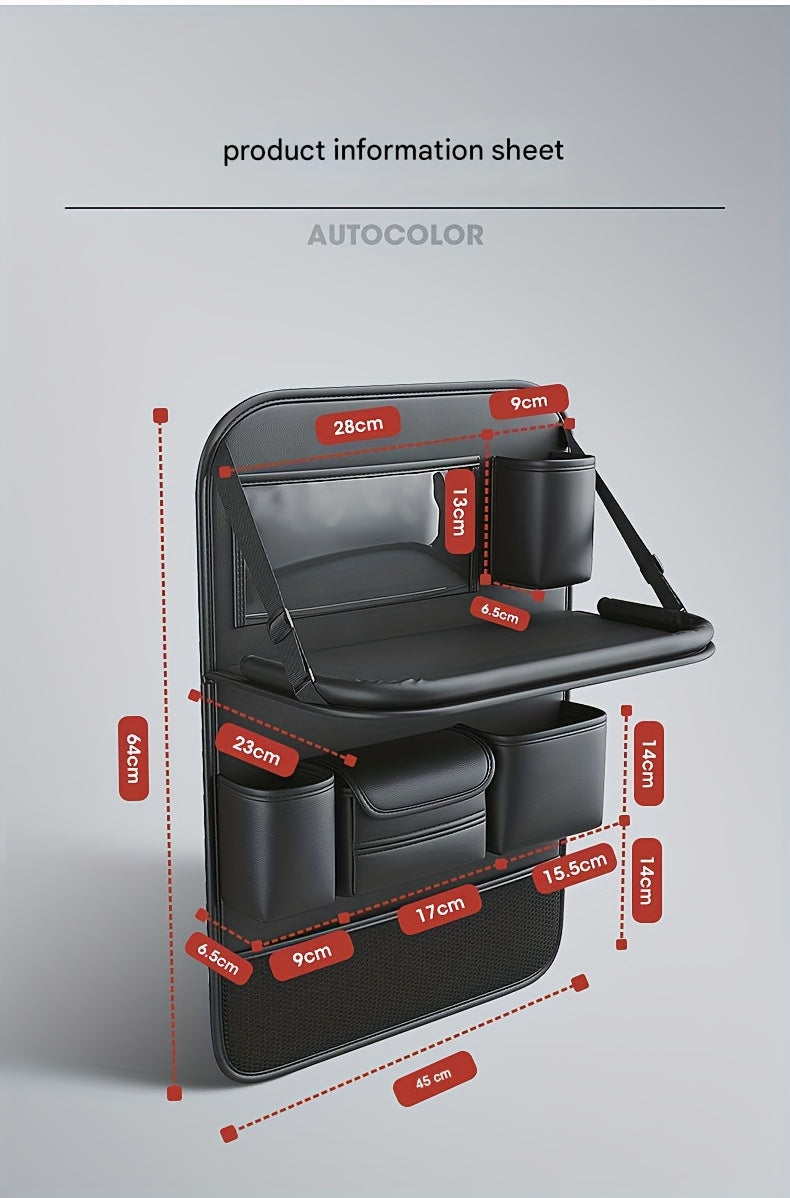 Car Backseat Organizer with Foldable Tray Table – PU Leather Kick Mat, Tablet Holder & Multi-Pocket Rear Seat Storage | Universal Fit SUV Truck