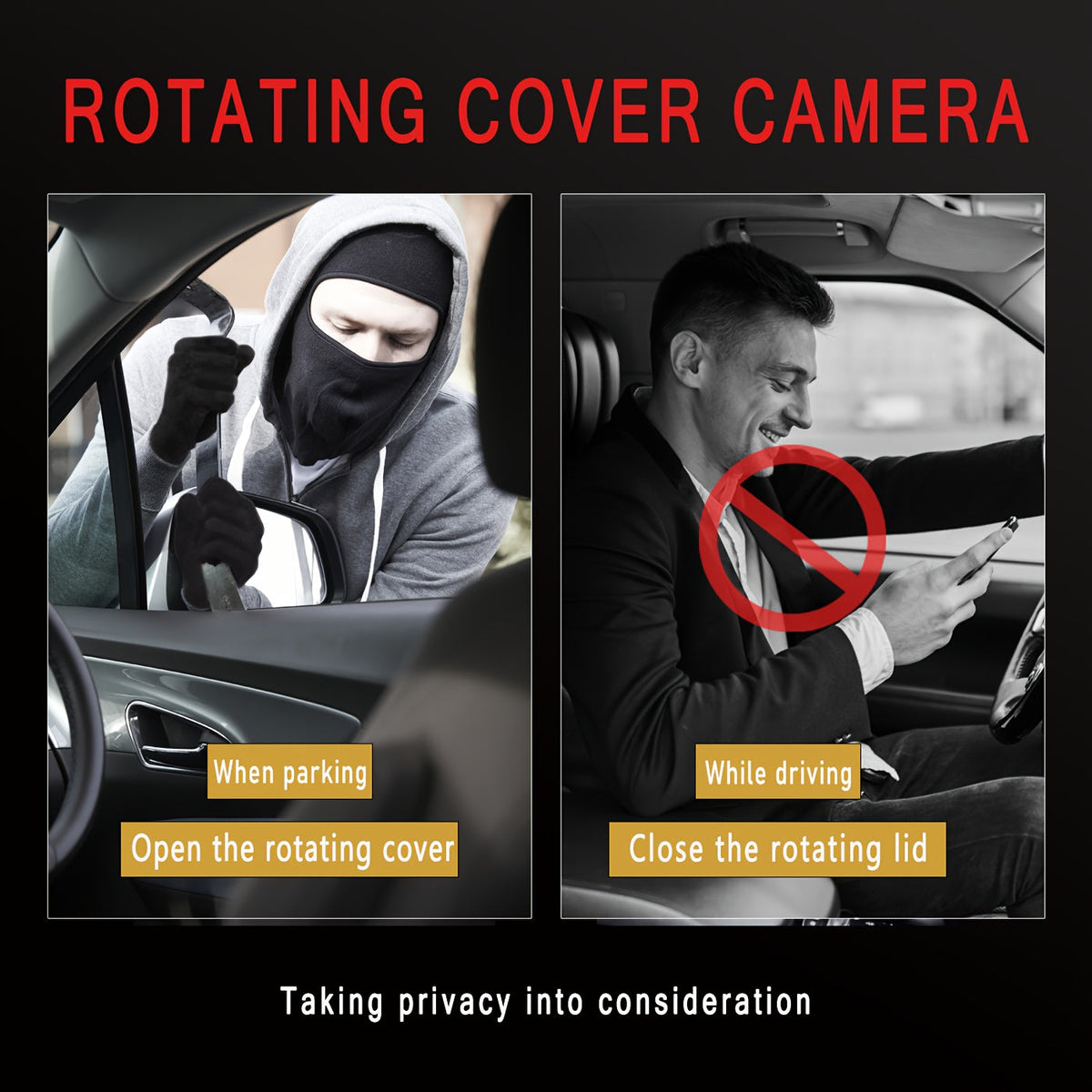 4-Lens 360° Dash Cam 1080P – Front Rear Left Right Coverage, 2.4" Quad-Split Screen, Super Night Vision WDR, G-Sensor Loop Recording, Optional 64GB Card